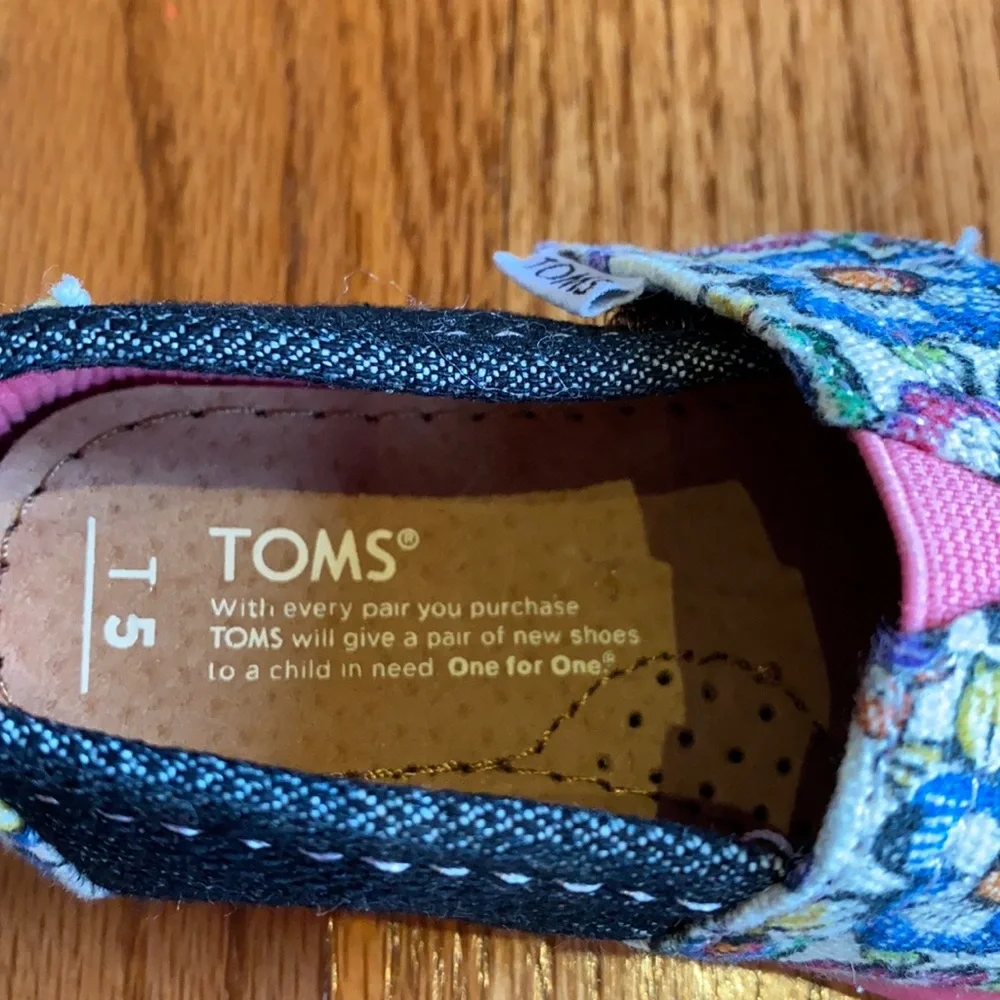 Toms Kids Floral Denim Slip-On Shoes - Pink, Blue, Black